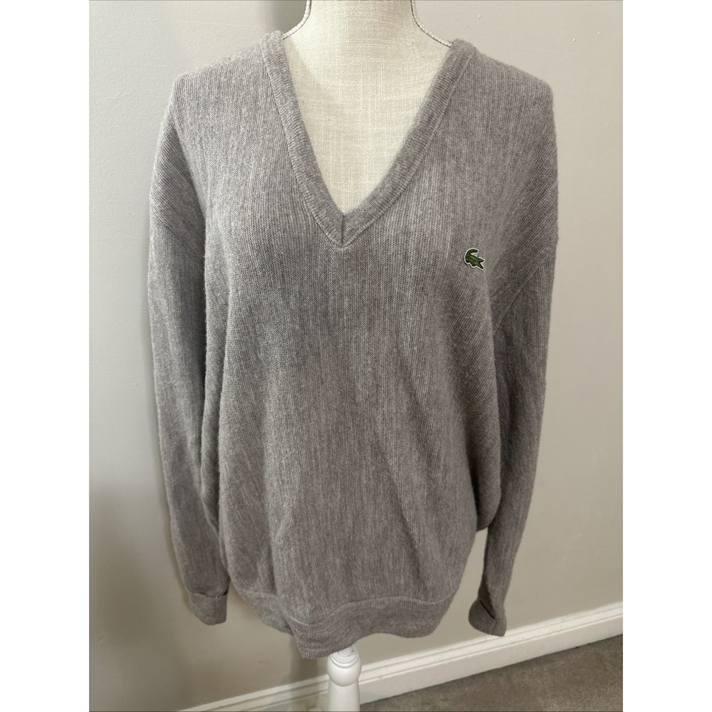 VTG‎ Lacoste Men's Orlon Acrylic V-Neck Sweater Gray • Large
